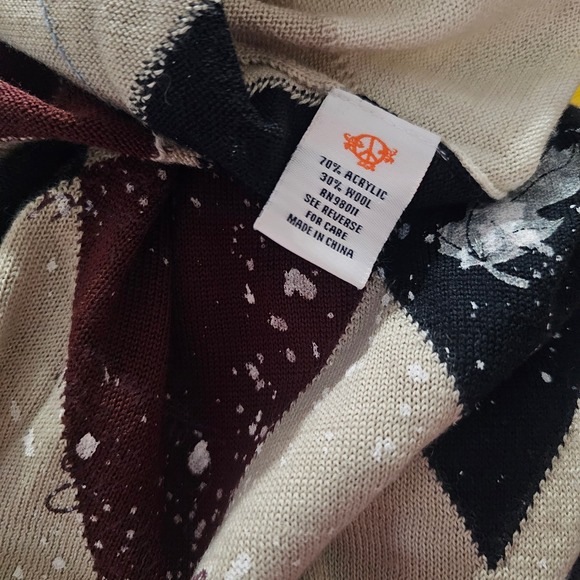 RETRO Argyle Patchwork Sweater 2XL Oversized Embroidered Jumper Indigo Red NWOT - Picture 5 of 9